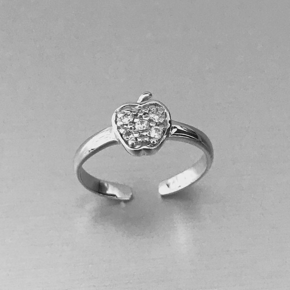 Sterling Silver CZ Apple Toe Ring, Silver Rings, Fruit Ring, Midi Ring - Picture 2 of 6